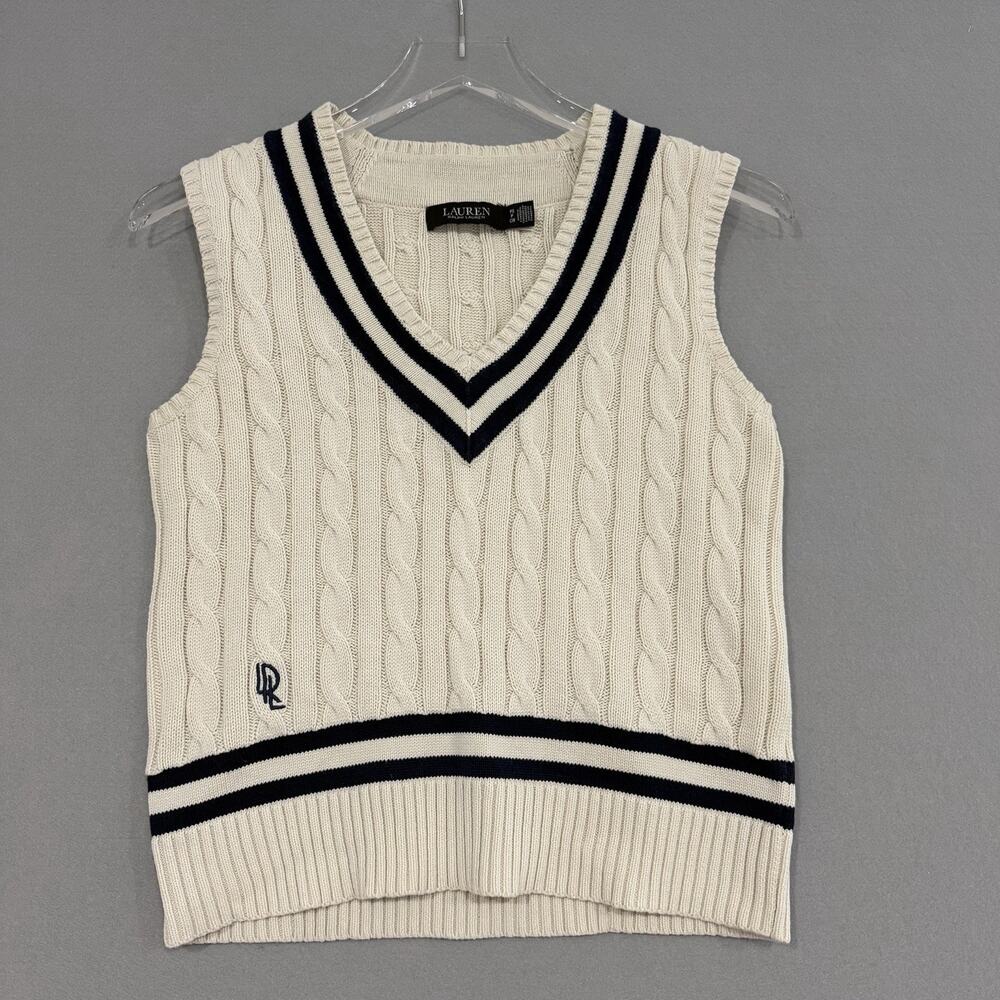 Polo Ralph Lauren Cricket Sweater Vest Women's Small Ivory Fisherman Preppy Logo